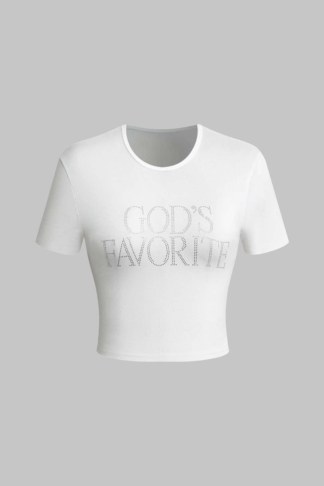 Camiseta corta con decoración de diamantes de imitación FAVORITA DE DIOS