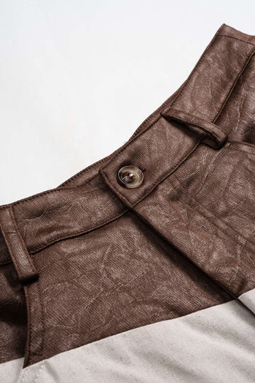 Faux Leather Ruched Patchwork Barrel Trousers