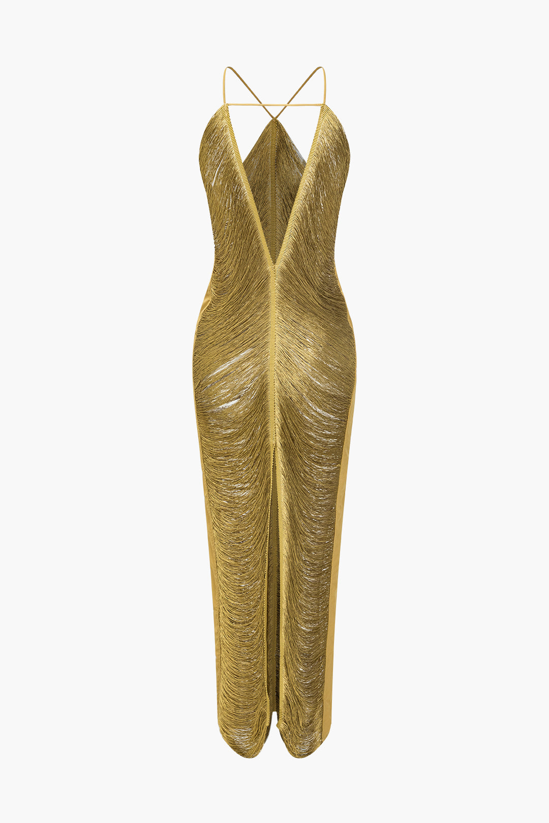 Solid Fringe Cut Out Slit Midi Dress Micas Solid Fringe Cut Out Slit Midi Dress Micas