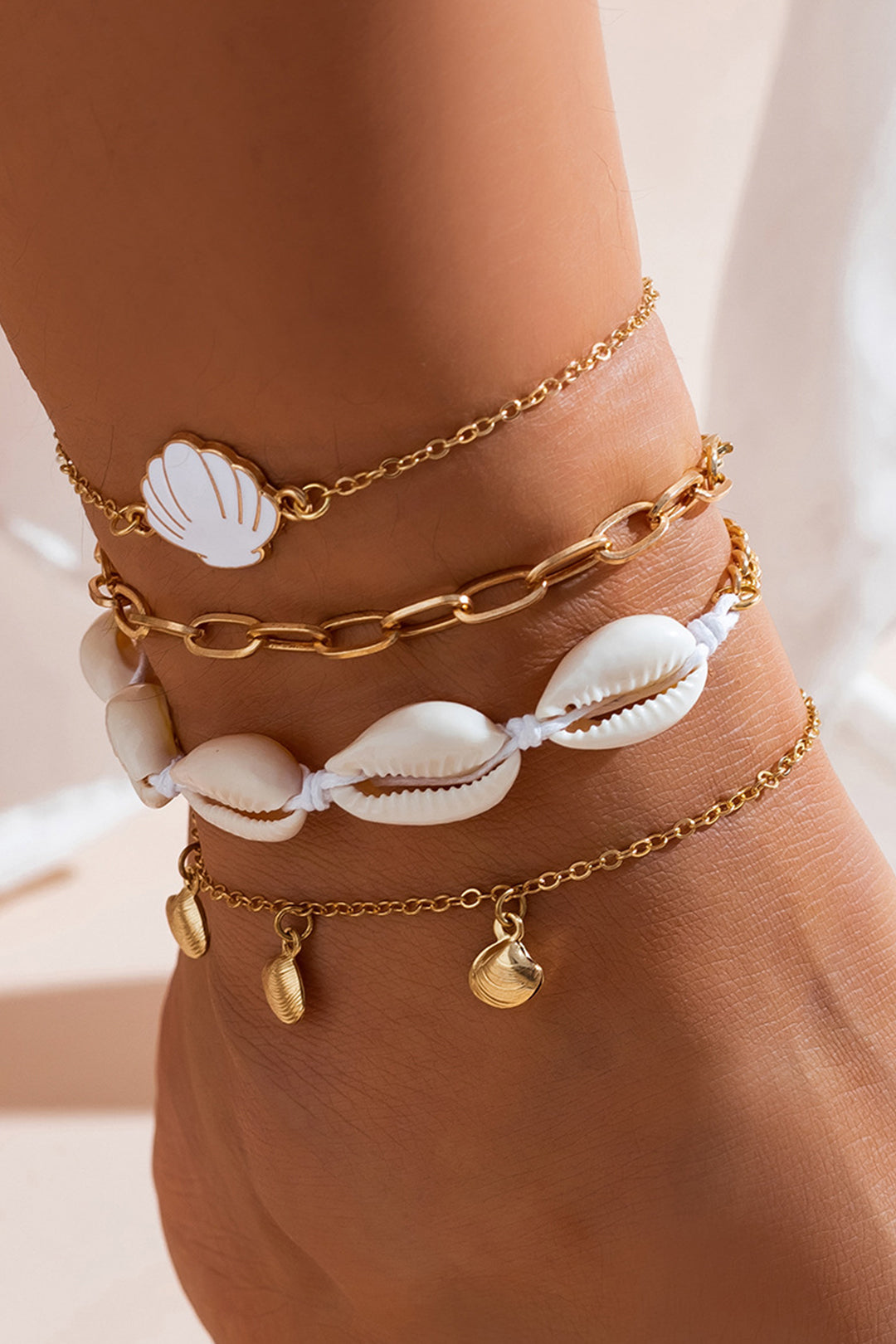 Layered Shell Charm Anklet