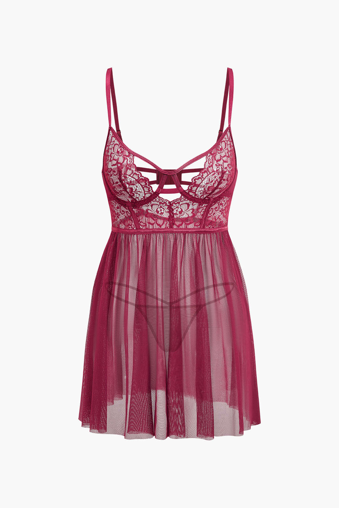 Mesh Bustier Cut Out Embroidery Side Slit Sleepwear Set