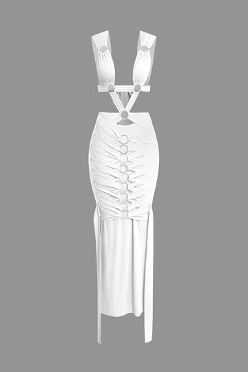 O-Ring Cut Out Ruched Maxi Dress