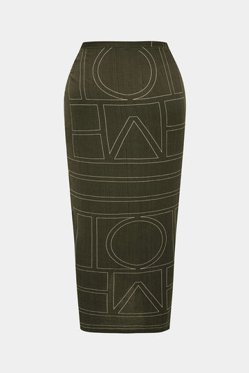 Plus Size Geometric Print Knotted High Waist Skirt