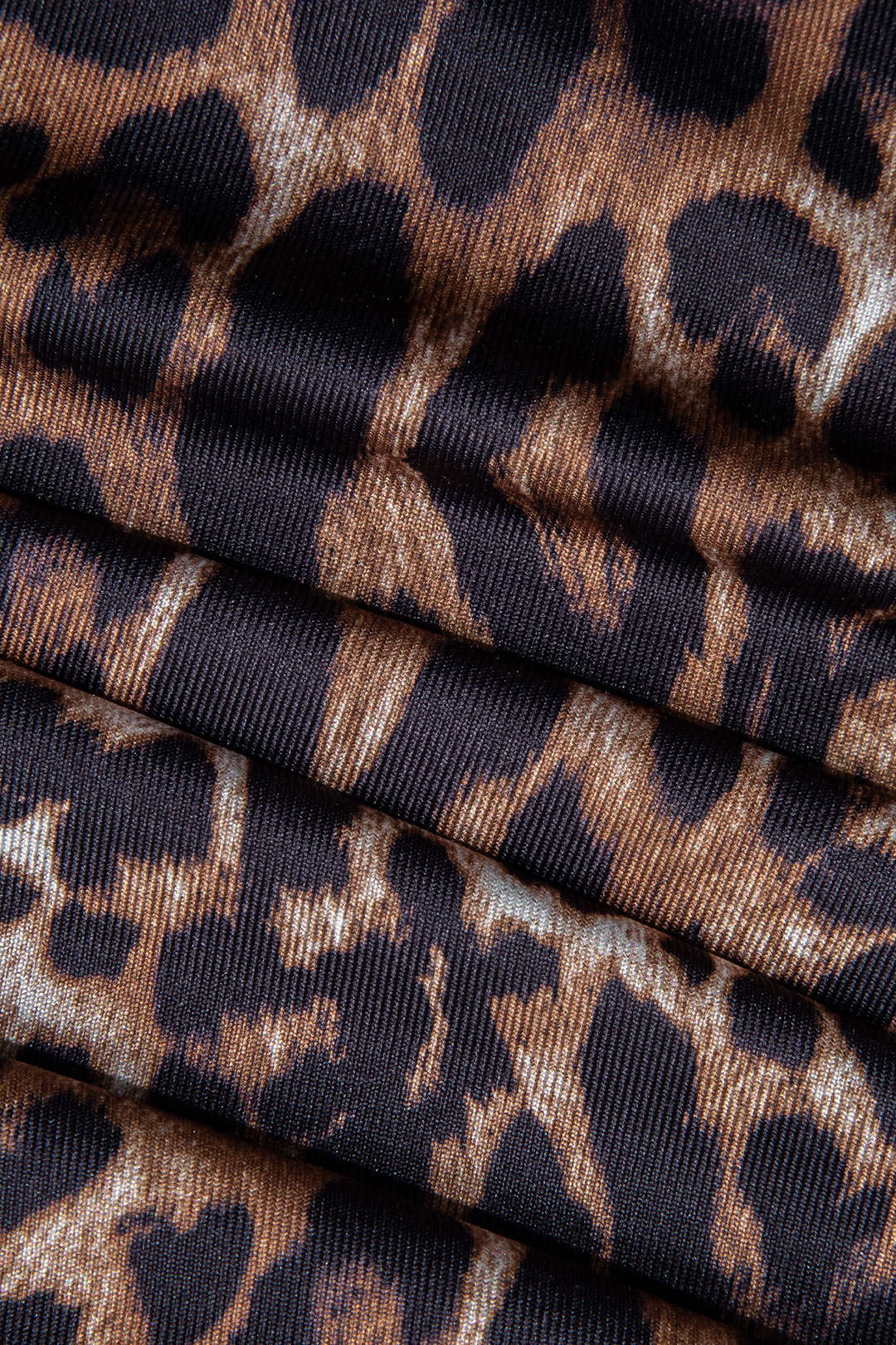 Leopard Print One Shoulder Crop Top And Ruched Slit Skirt Set