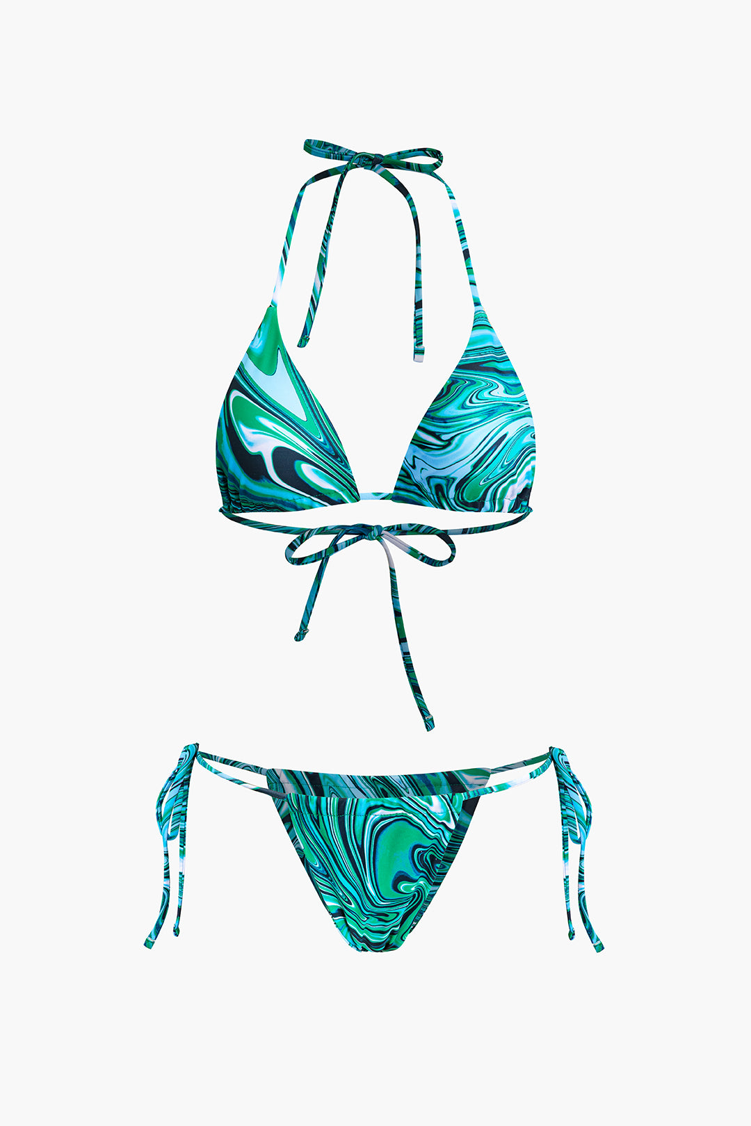 Abstract Print Mesh Four-Piece Swimsuit Set