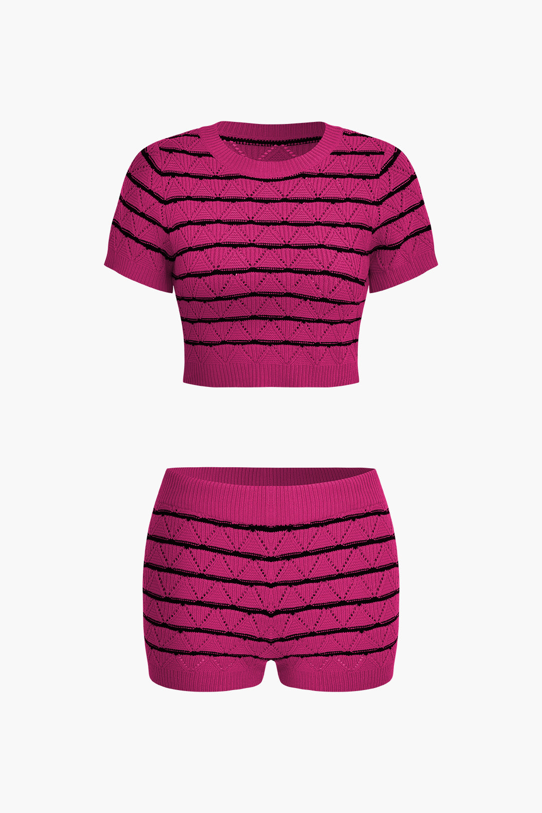 Stripe Crop Knit Top And Shorts Set