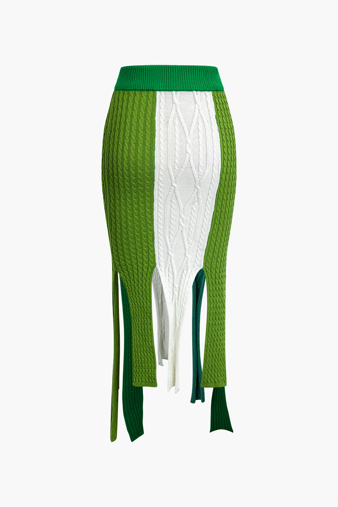 Contrast Fringe Hem Knit Midi Skirt
