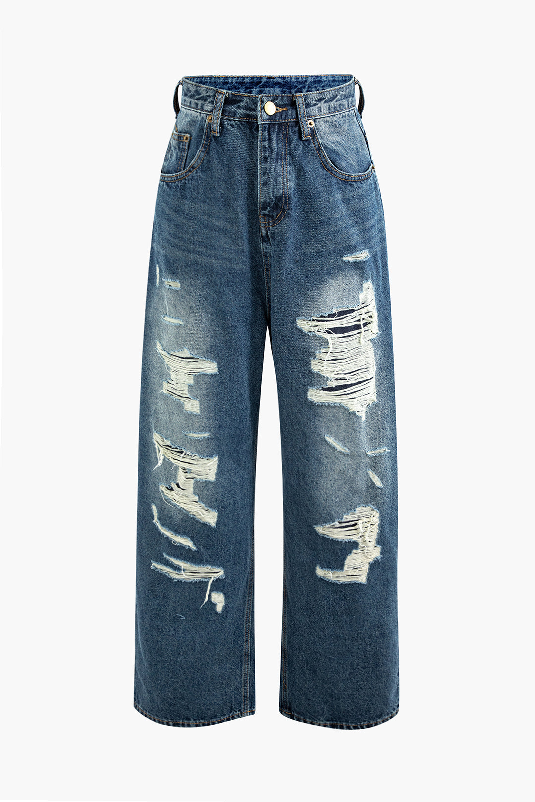Faded Ripped Wide Leg Jeans