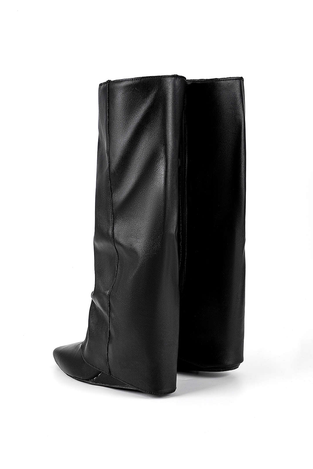 Faux Leather Almond Toe Mid Calf Boots