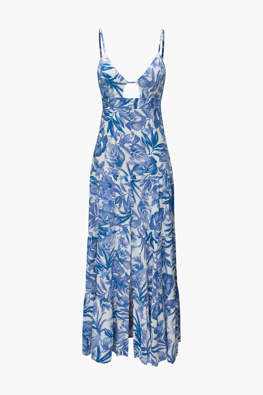 Floral Print V-neck Keyhole Slit Maxi Dress