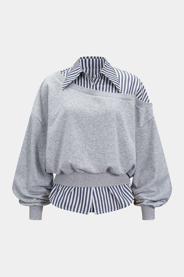 Patchwork Asymmetrical Long Sleeve Sweatshirt