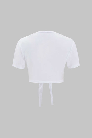 Number 5 Embroidered Knot Hem T-shirt