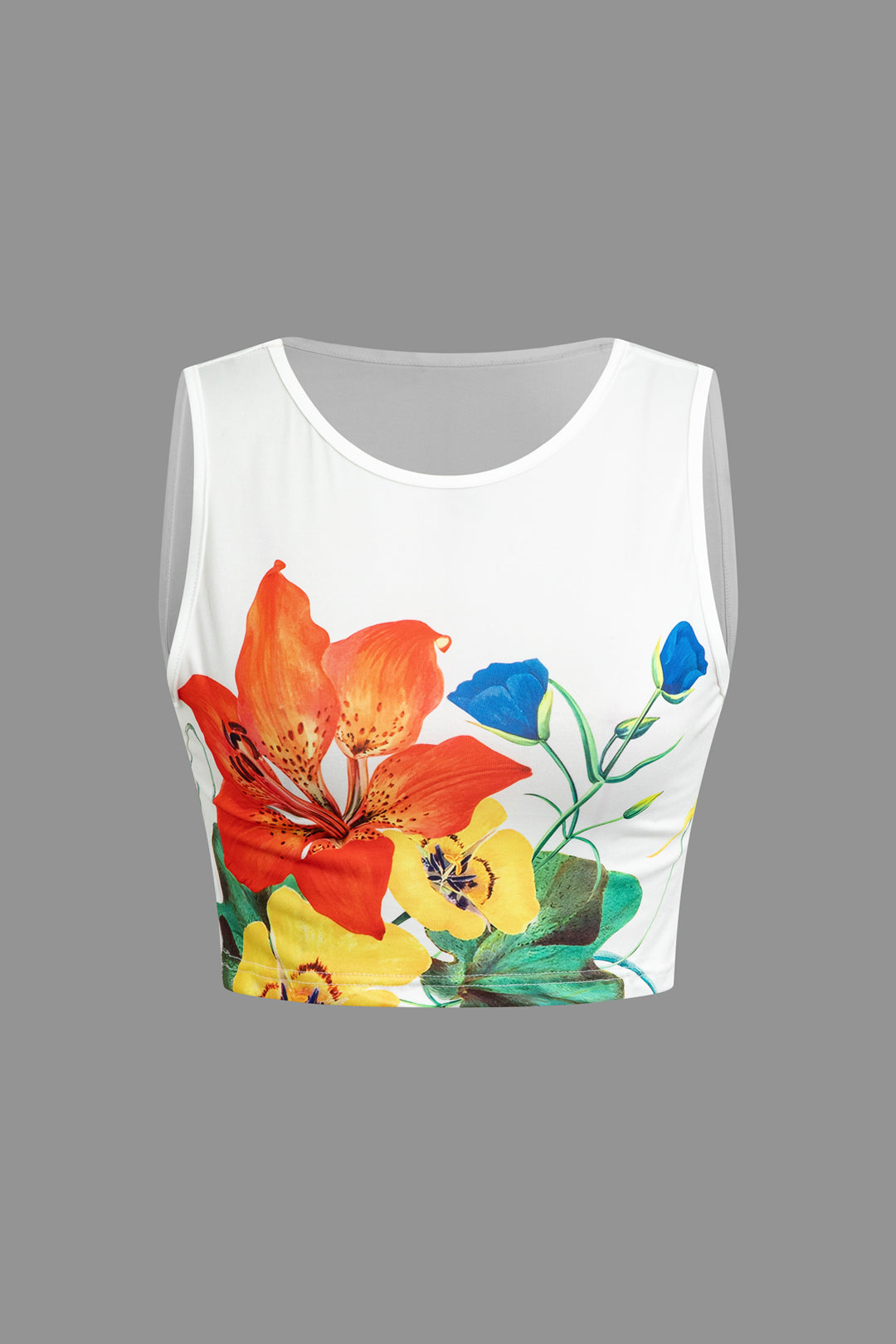 Floral Print Crop Tank Top And Skirt Set