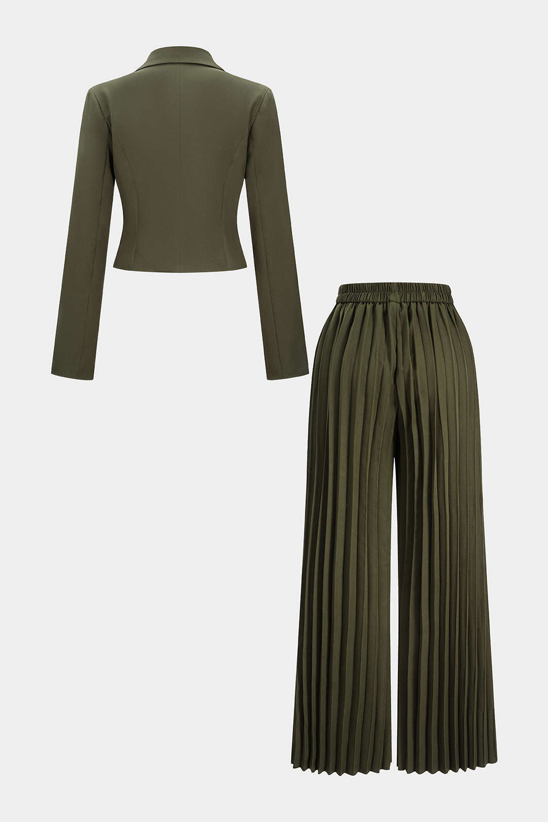 Notched Lapel Button Long-Sleeve Top And Pleated Trousers Set