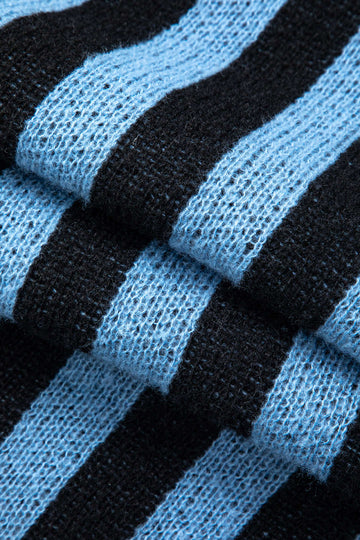 Vertical Stripe Mock Neck Knit Slit Sleeveless Midi Dress