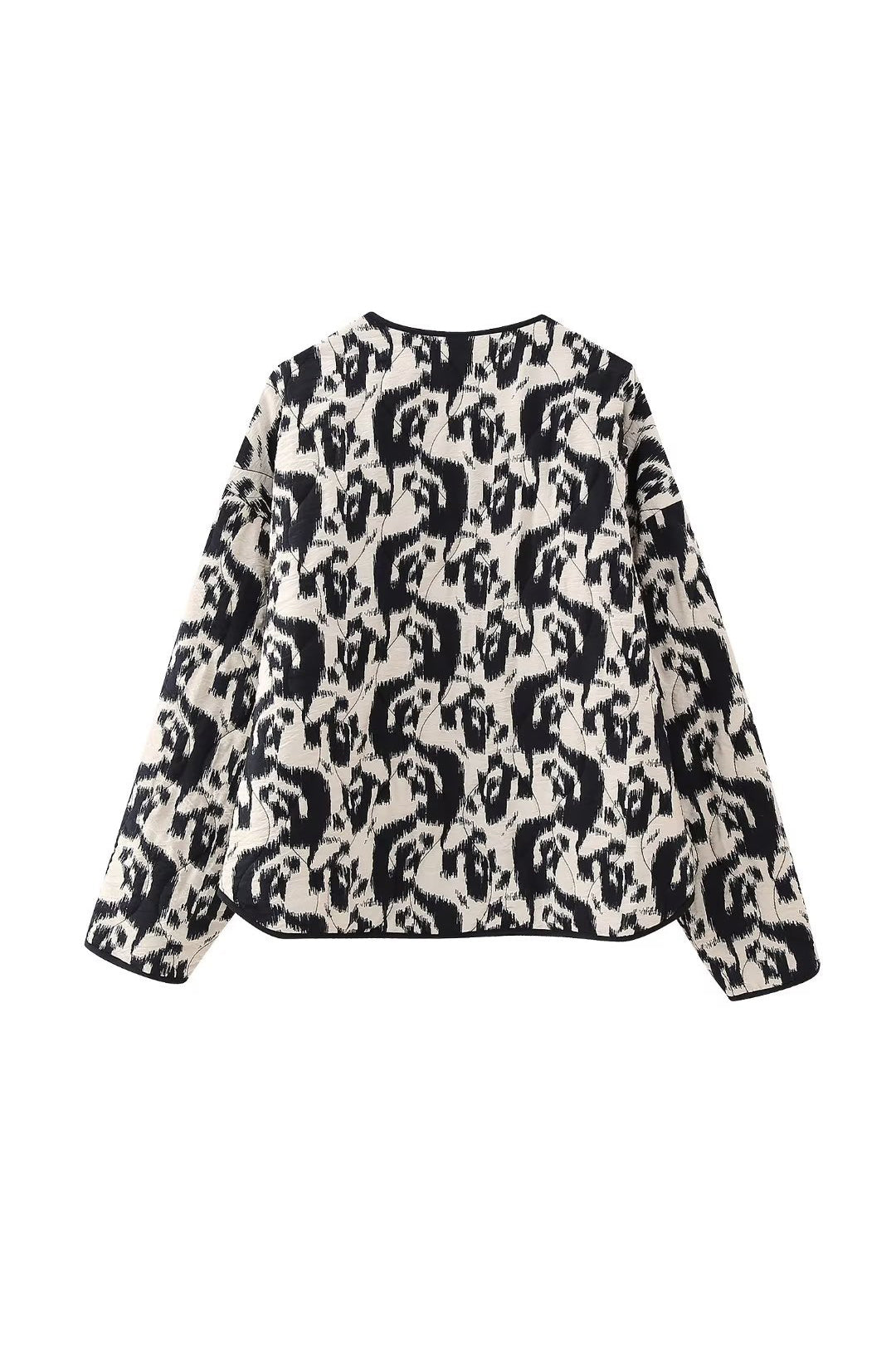 Abstract Print Round Neck Button Up Coat