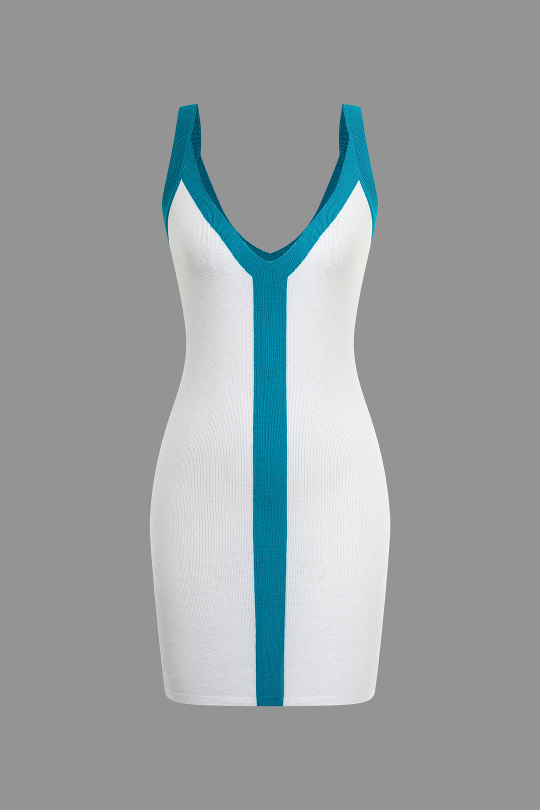 Contrast V-neck Knit Mini Dress