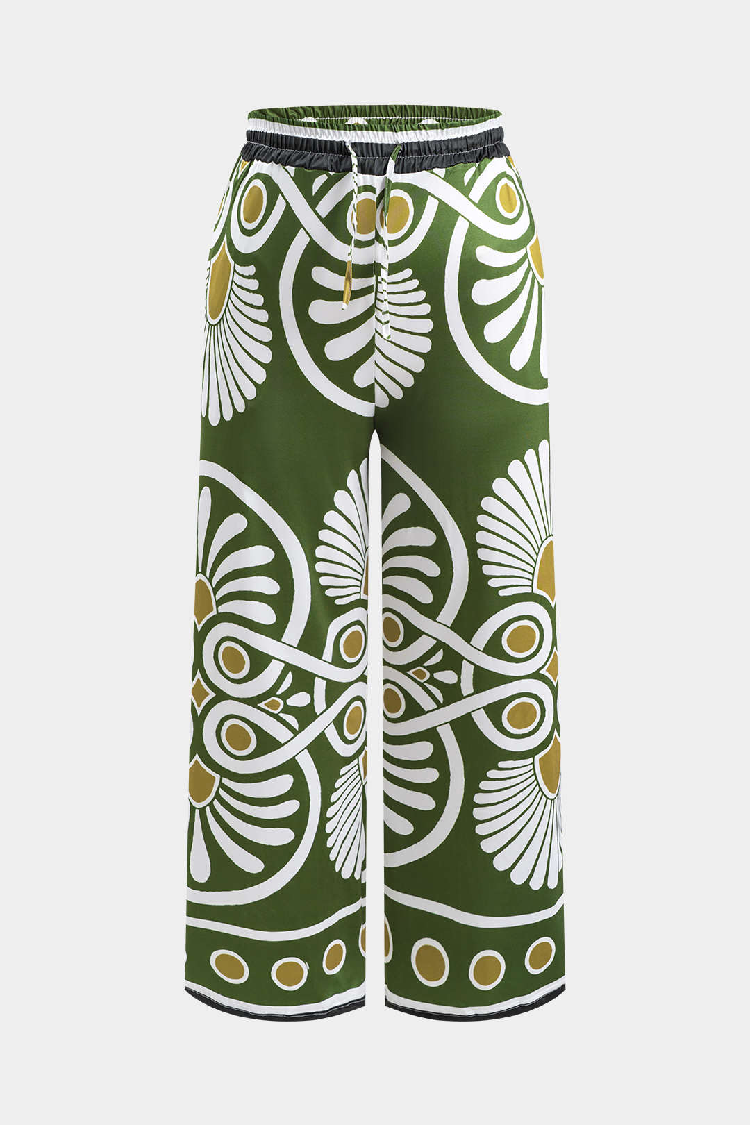 Broek met wijde pijpen en trekkoord met abstracte print