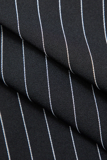 Pinstripe Collared Crop Shirt With Tie