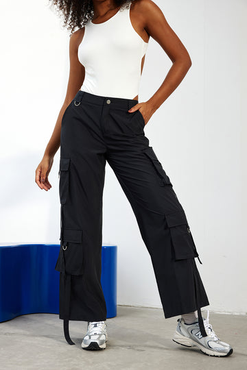 Solid Cargo Trousers With Multiple Pockets