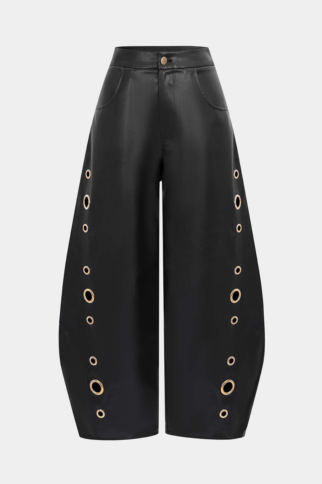 Faux Leather Metallic Zipper Hollow Out Ring Trousers