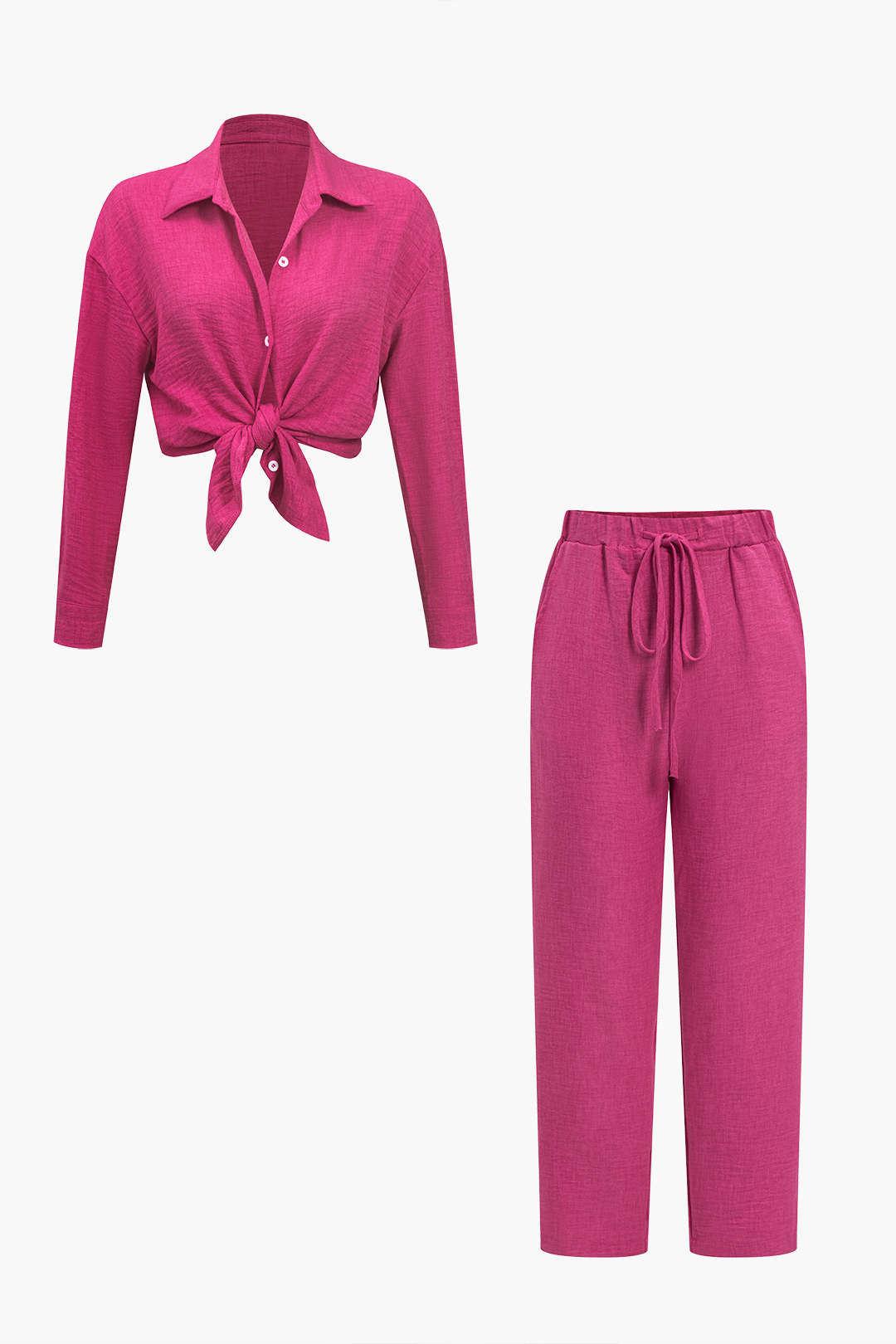 Button-Up Blouse And Drawstring Pants Set