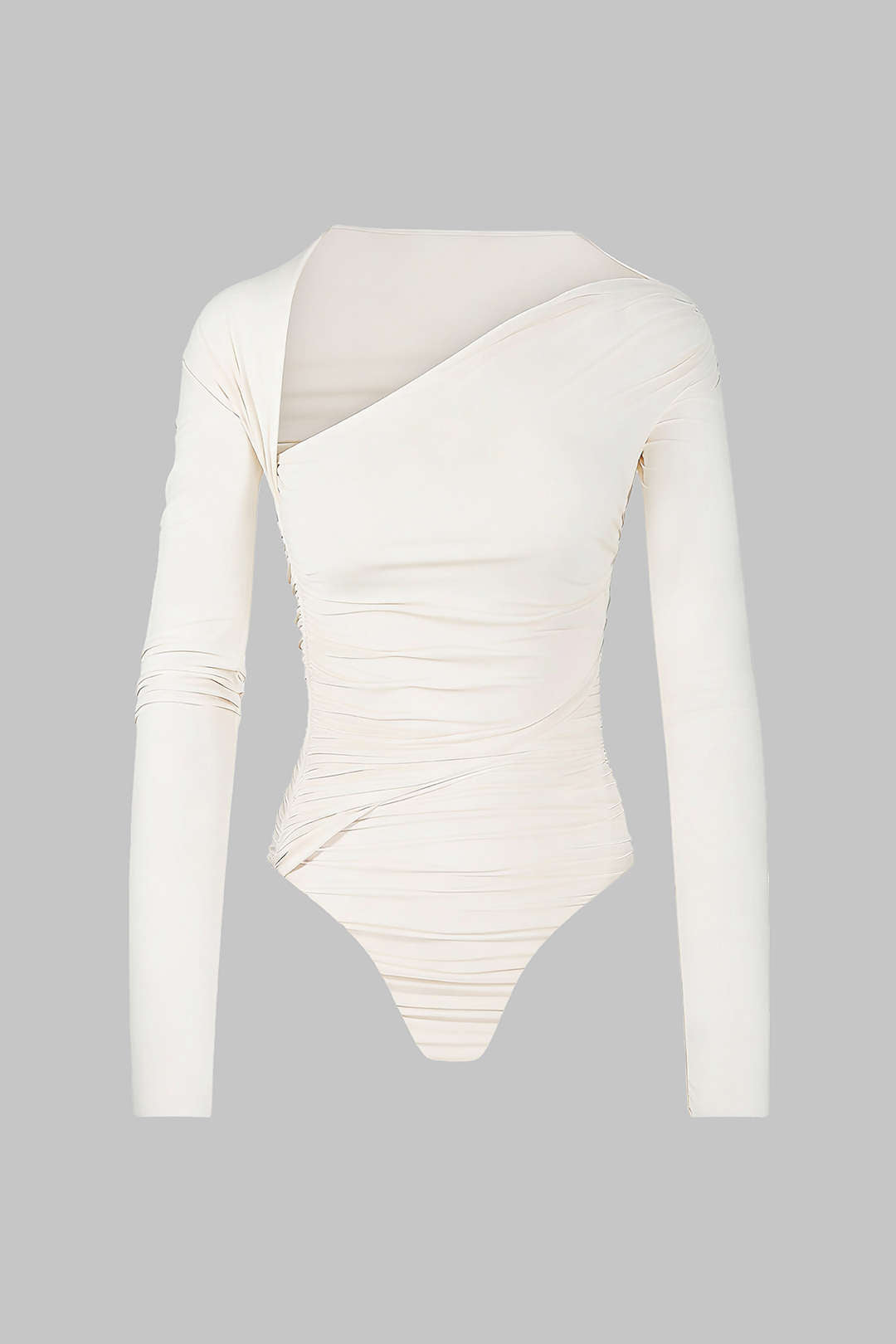 Ruched Asymmetrical Long Sleeve Bodysuit