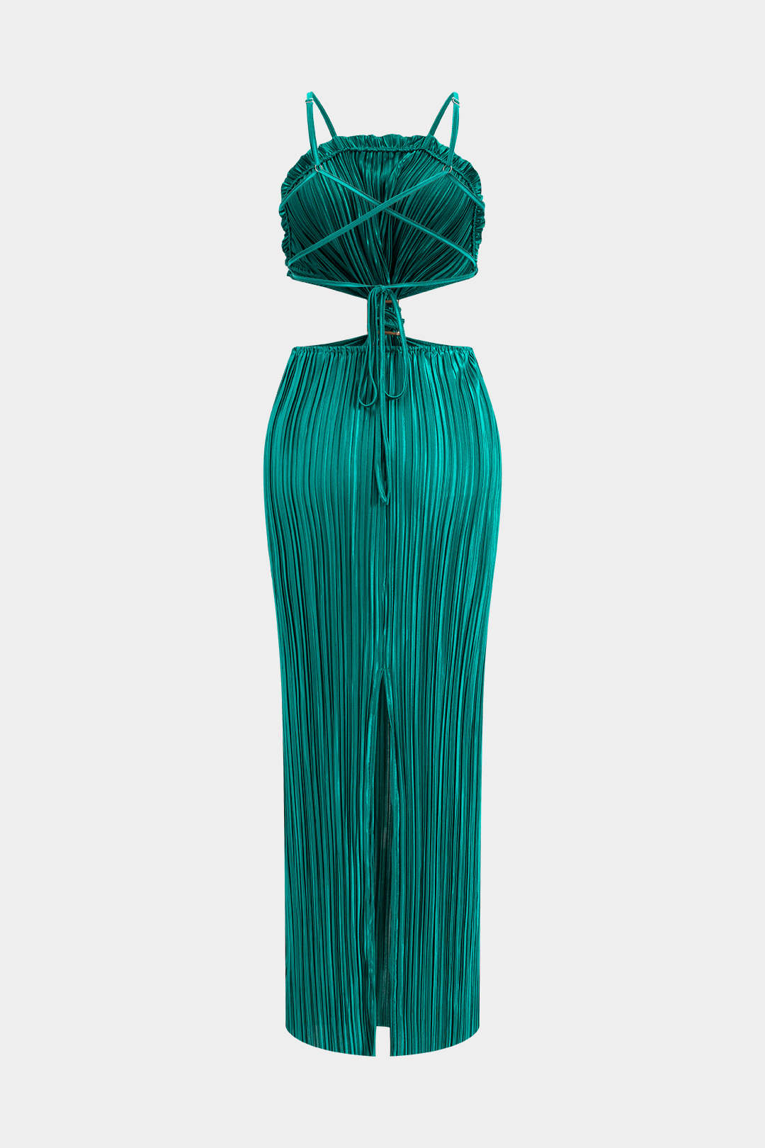 Solid Pleated Slit Maxi Dress