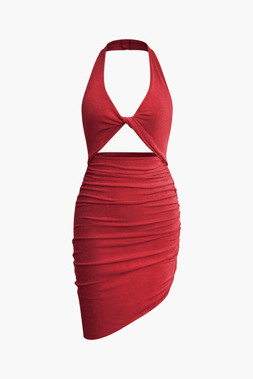 Twist Halter Cut Out Midi šaty s výstřihem do V