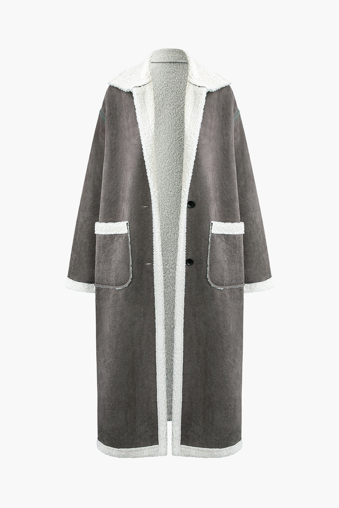 Fleece Collared Pocket Long Coat