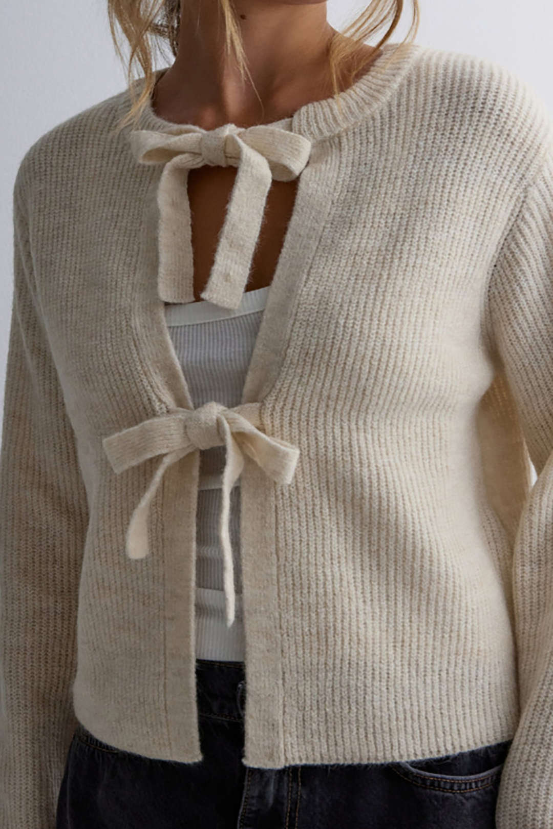 Solid Knit Tie-Up Cardigan