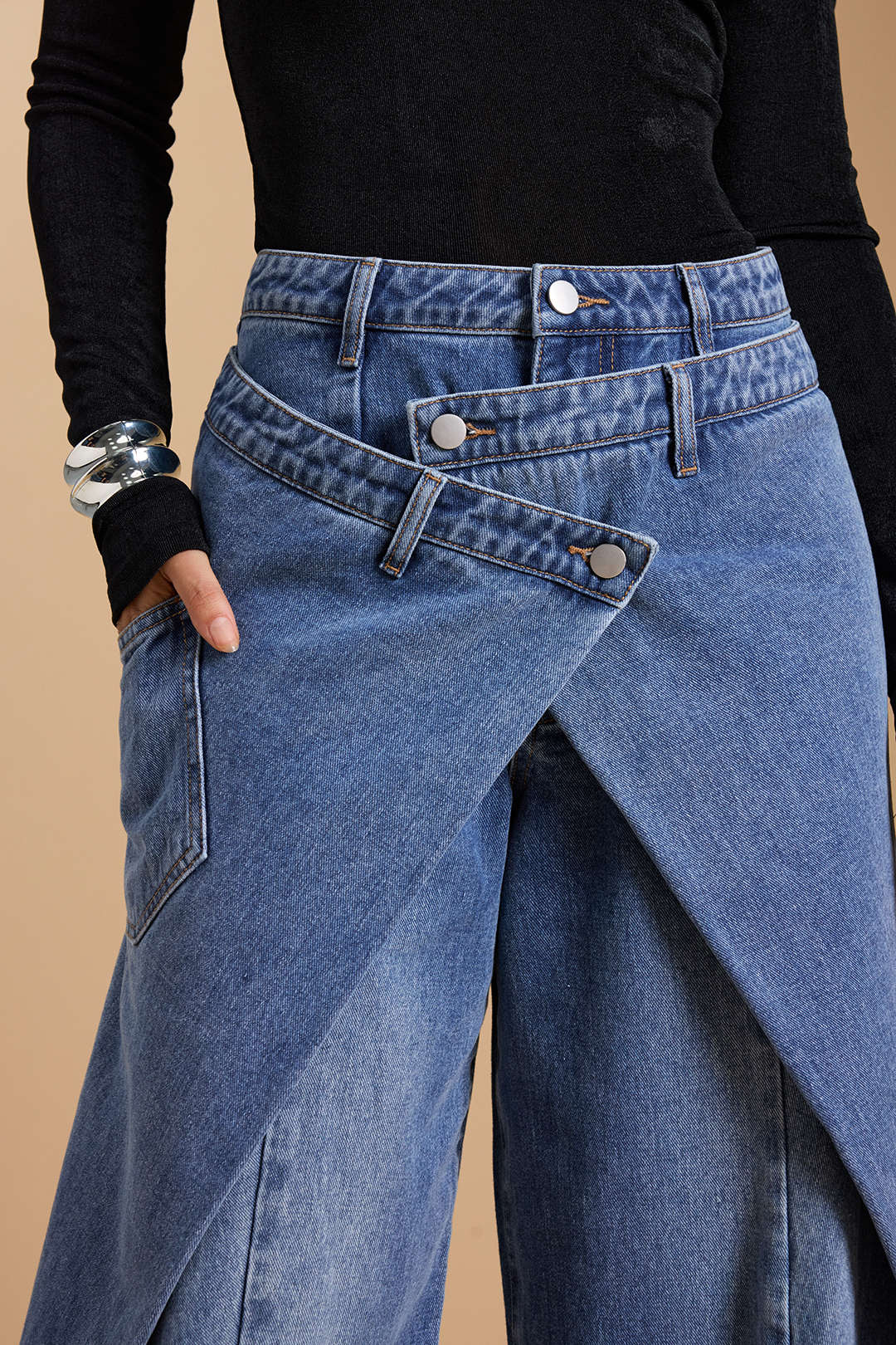 Denim Asymmetric Button Jeans
