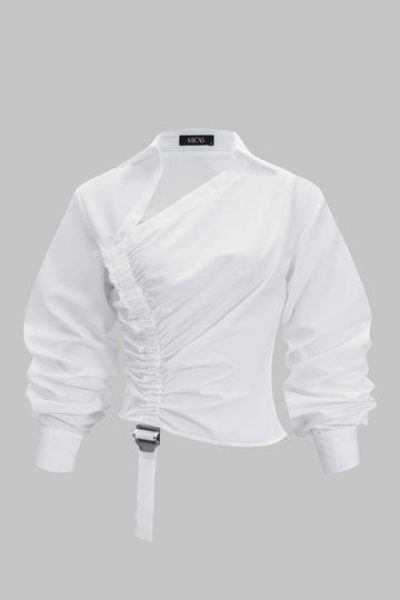 Ruched Drawstring Long-Sleeve Shirt