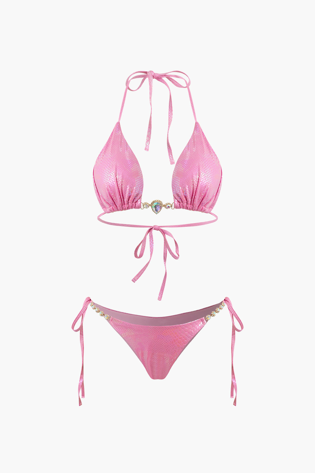 Rhinestone Embellished Halter Bikini Set