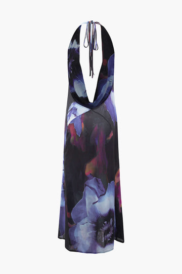 Printed Halter Cowl Neck Maxi Dress