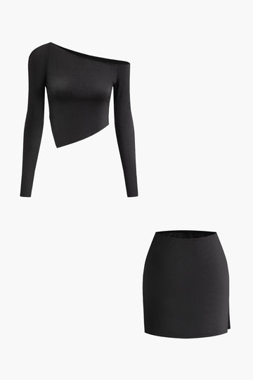 Asymmetrical Top And Split Mini Skirt Set