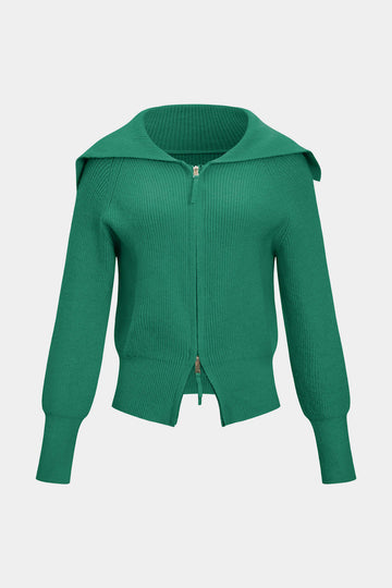Knit Zipper Collar Cardigan