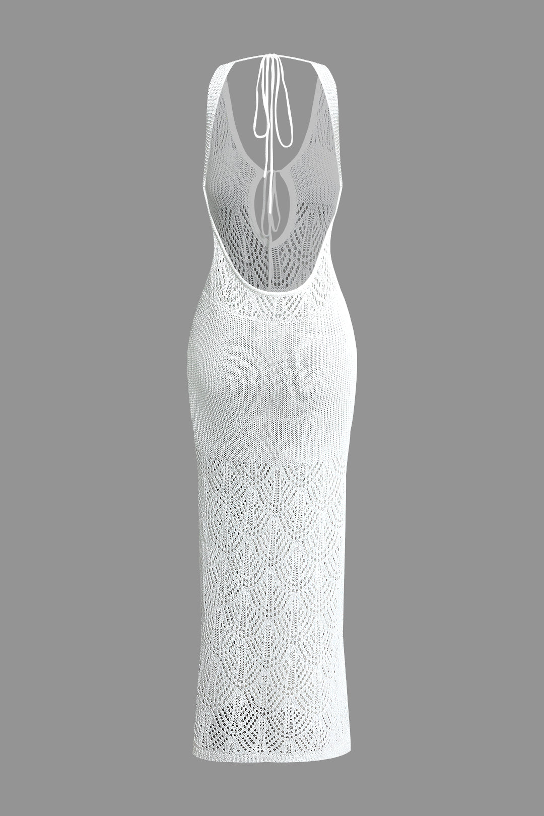 V-neck Open Knit Tie Backless Maxi Dress