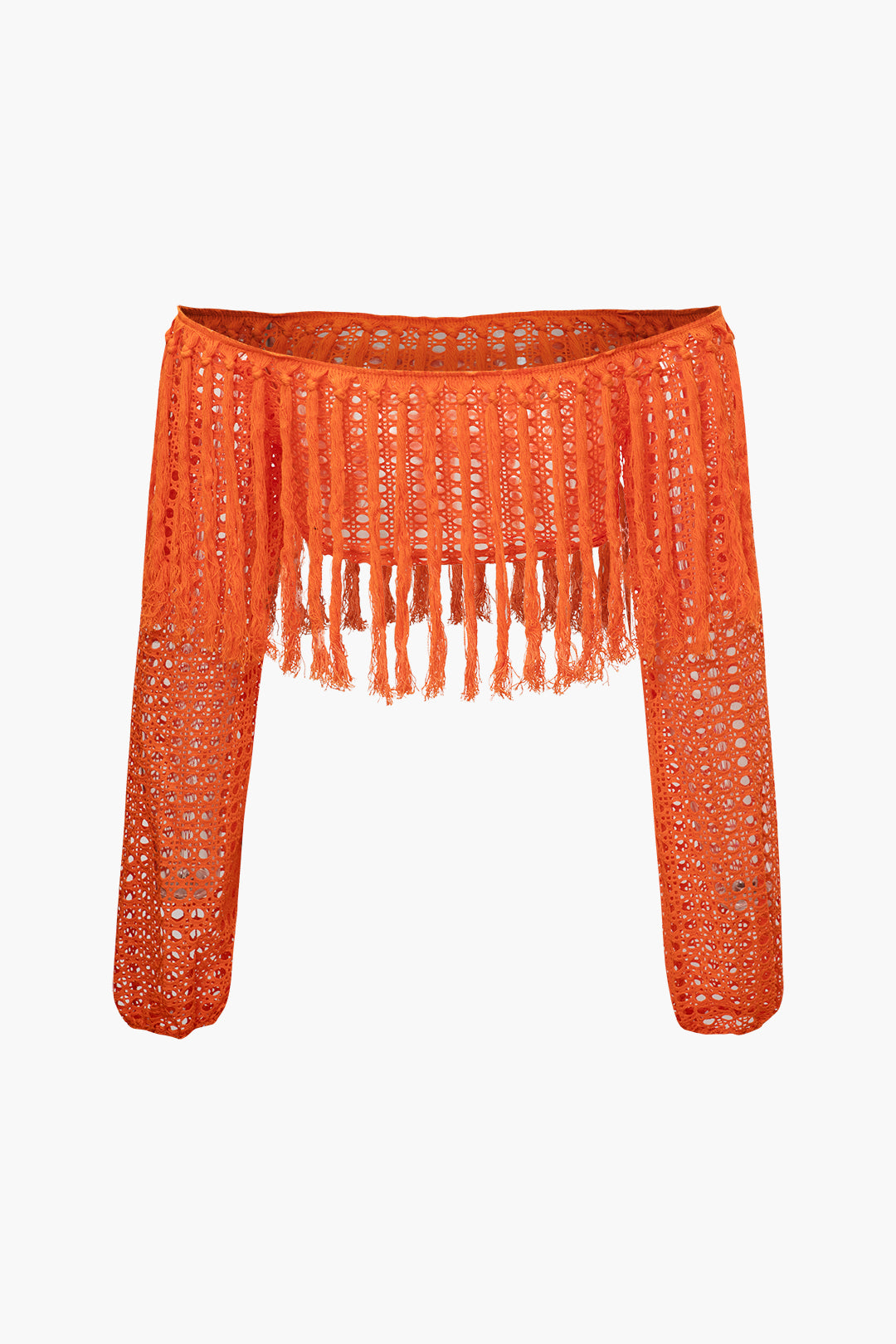Tassel Off Shoulder Knit Crop Top And Beach Maxi Skirt Set