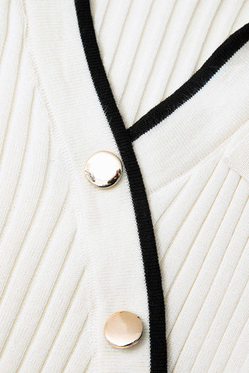 V-neck Button Up Long Sleeve Slit Rib Knit Maxi Dress