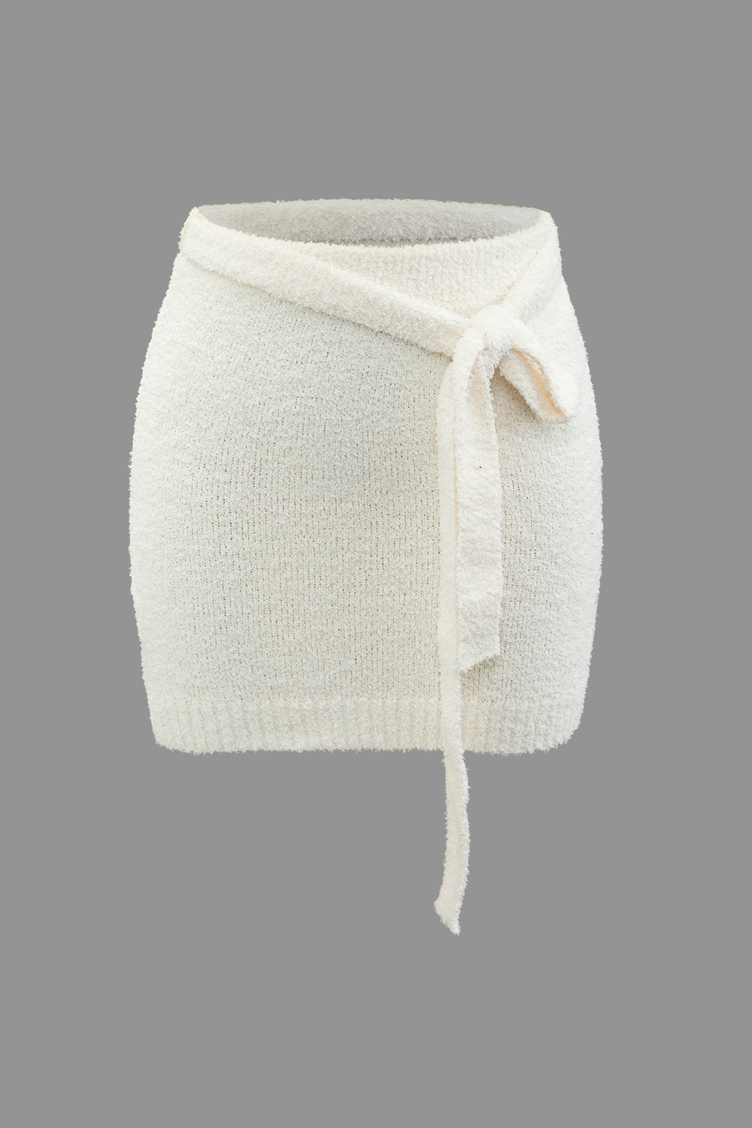 Knit V-neck Cross Long Sleeve Crop Top And Tie Waist Mini Skirt Set