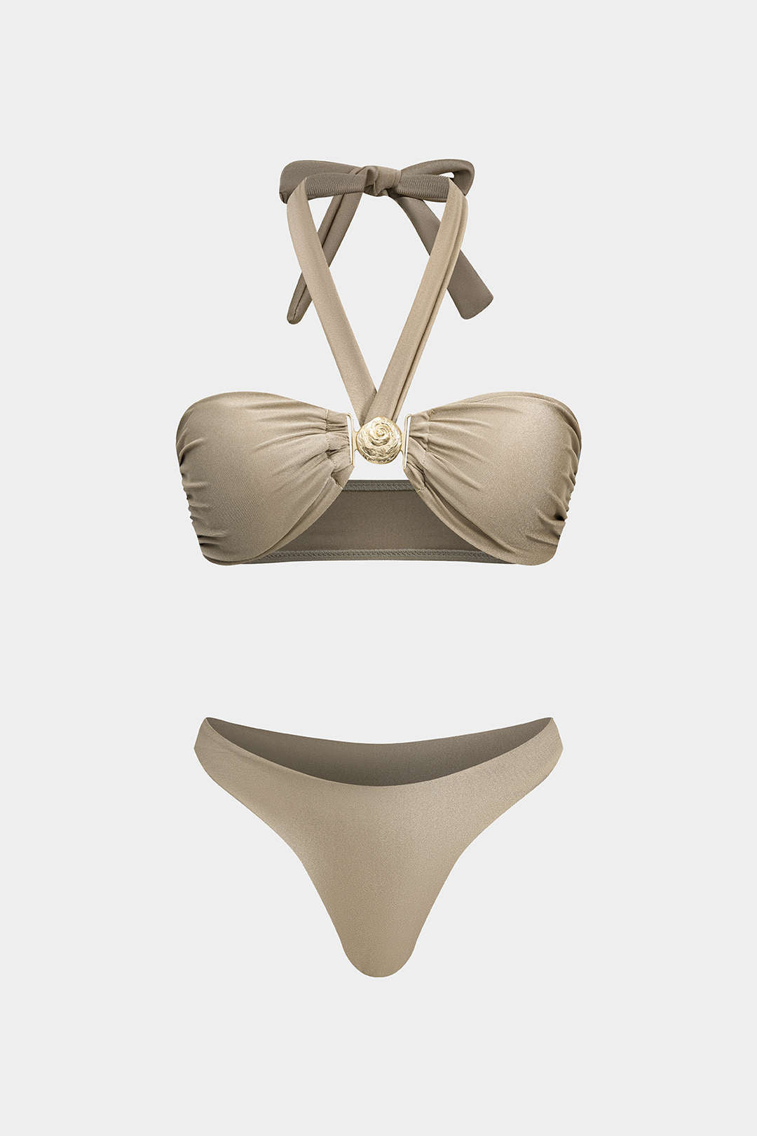 Metallic Ruched Tie-Up Bikini Set