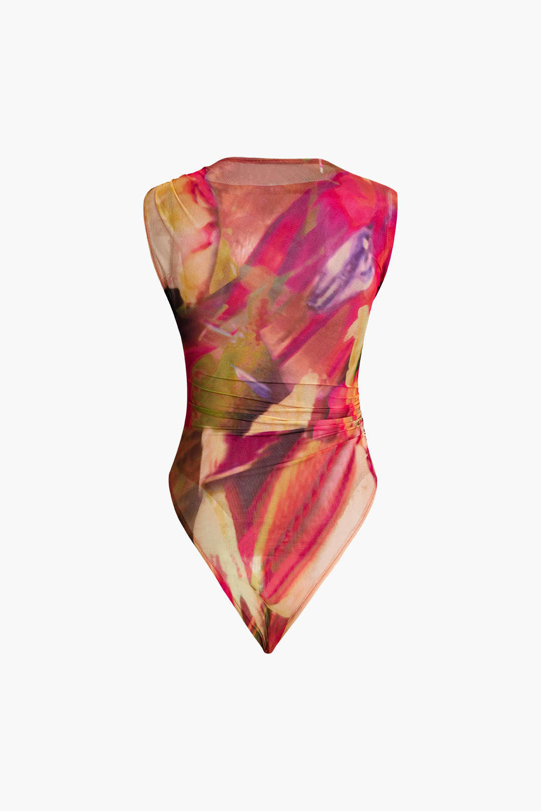 Abstract Print Mesh Sleeveless Bodysuit