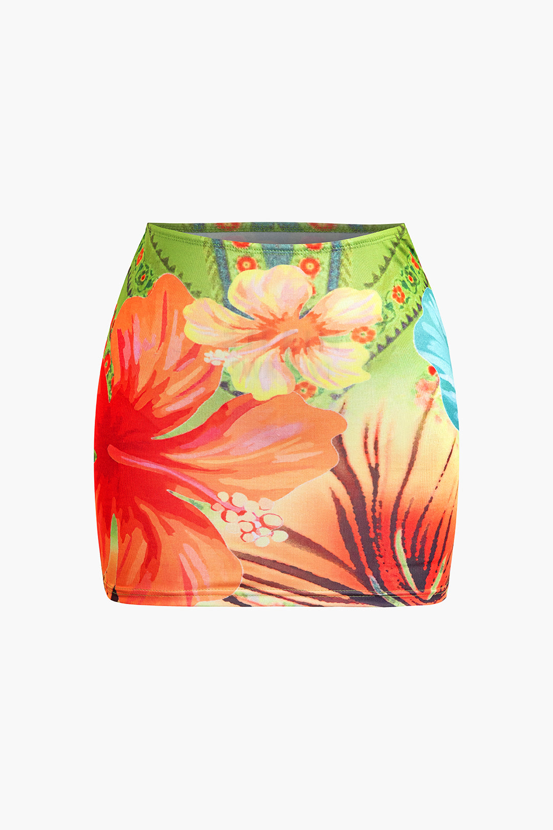 Floral Print Knot Halter Backless V-Neck Top And Mini Skirt Set