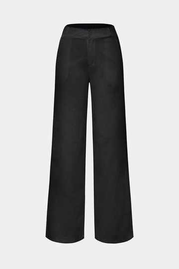 Basic Linen-Blend Straight Leg Pants