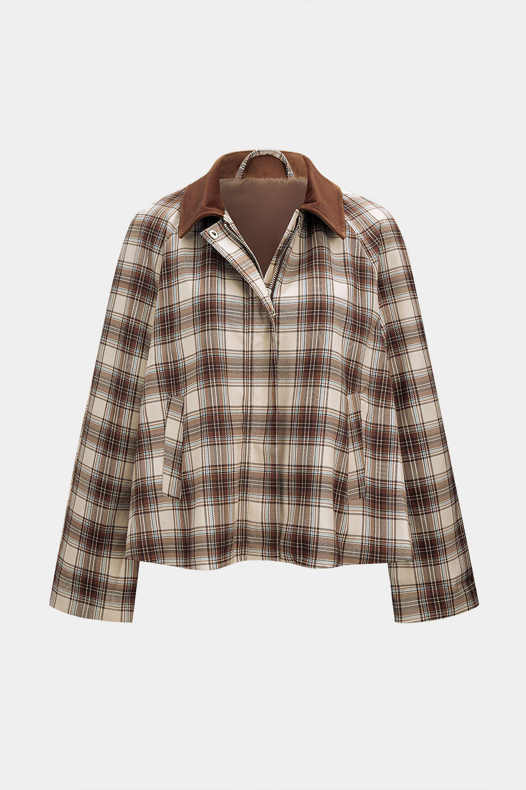 Plaid Print Zipper Pocket Jacket