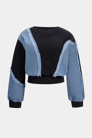 Patchwork plus taille de taille plus à manches longues et à taille haute les pantalons à jambe large de taille haute