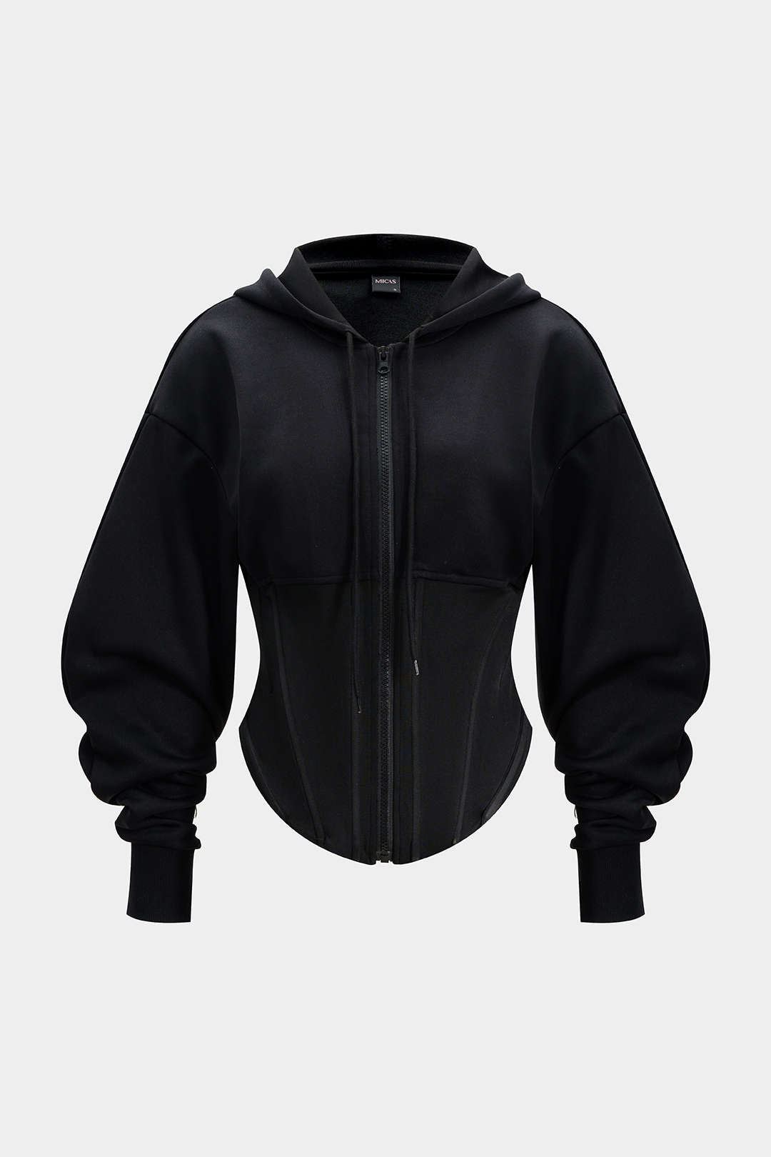 Zipper Drawstring Corset Hoodie
