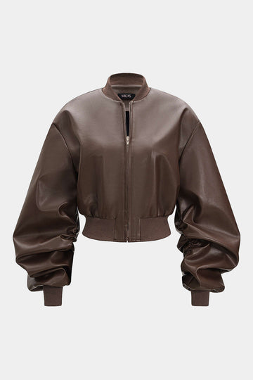 Faux Leather Patchwork Ribbed Jacket