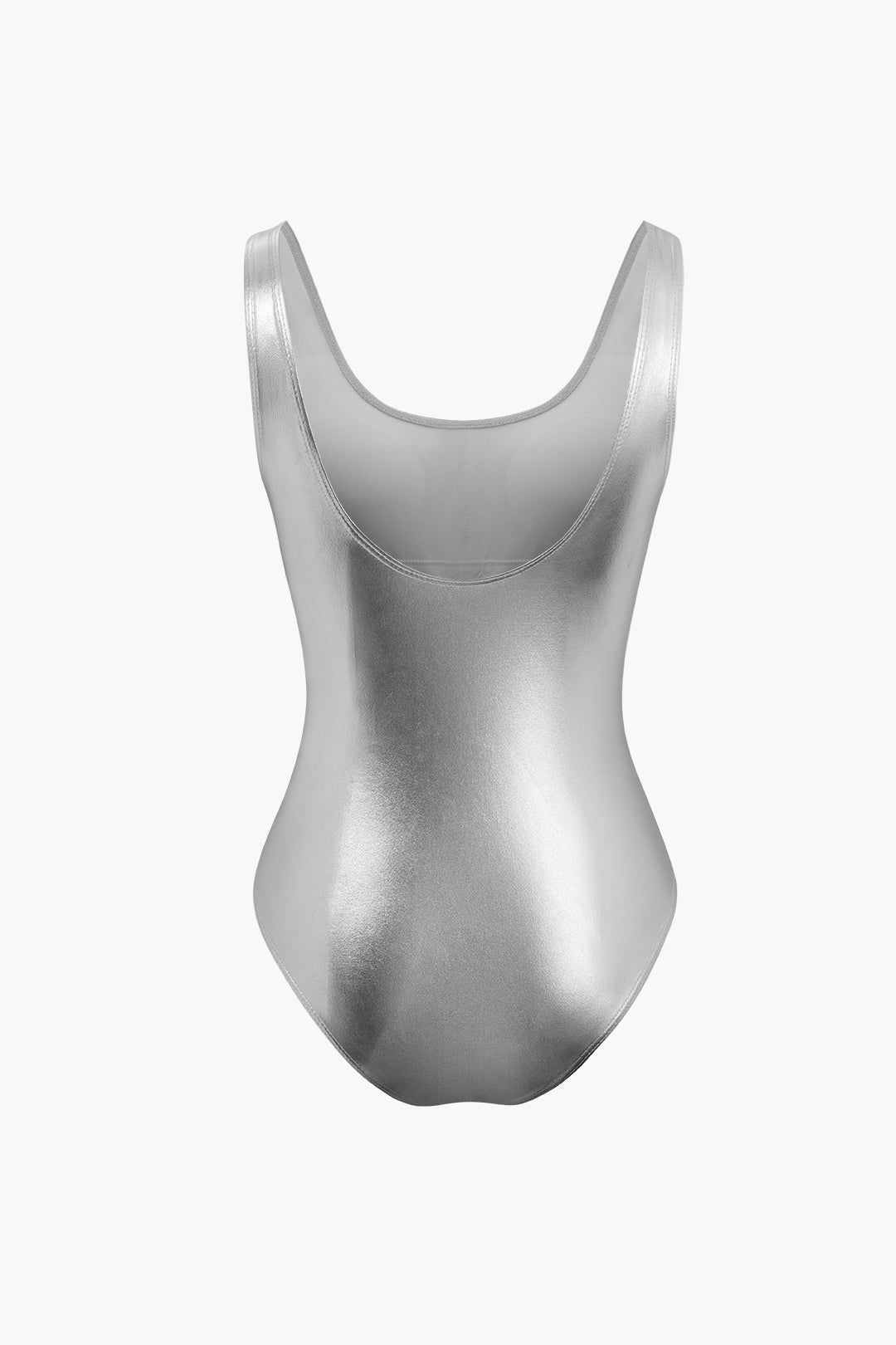 Tummy Control Metallic Round Neck One-piece Swimsuit